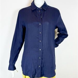 LORD & TAYLOR 100% Linen Navy Women’s Shirt Size: Small/Petite Newly Dry Cleaned